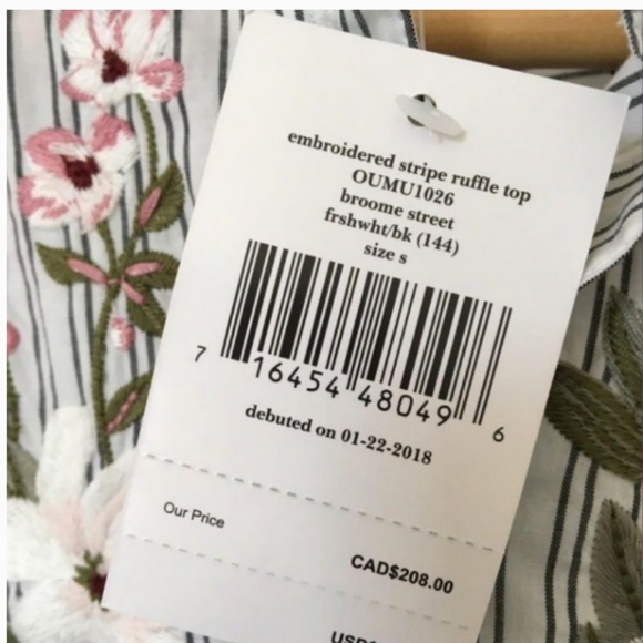 kate spade embroidered stripe ruffle top size small nwt - Picture 6 of 6